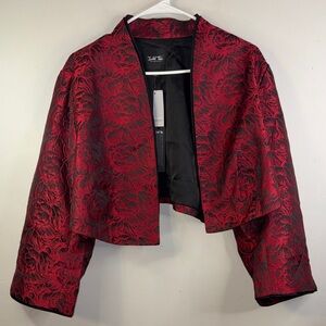 NWT Isabel Toledo Lane Bryant Red Black Floral Jacquard Crop Blazer Jacket #133
